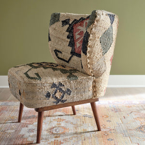 Homeroots 26" Southwestern Wingback Chair In Beige, Blue, And Red – Handcrafted Jute Accent For Stylish Comfort   565086