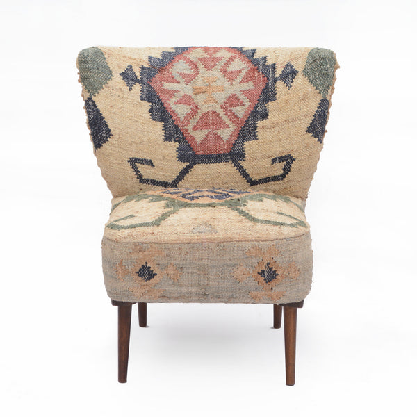 Homeroots 26" Southwestern Wingback Chair In Beige, Blue, And Red – Handcrafted Jute Accent For Stylish Comfort   565086