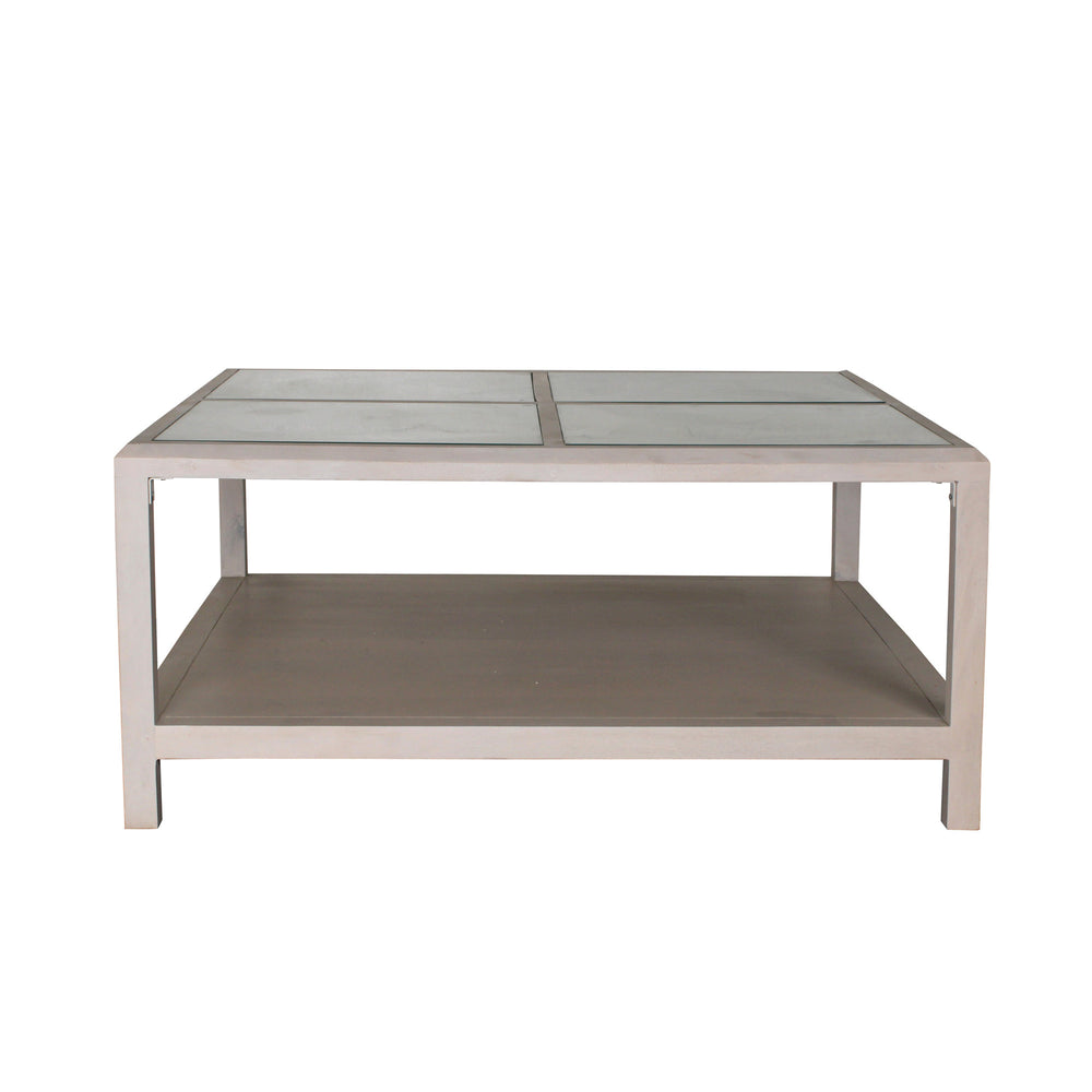 Homeroots 40" Clear And White Glass And Solid Wood Square Coffee Table With Shelf   565087
