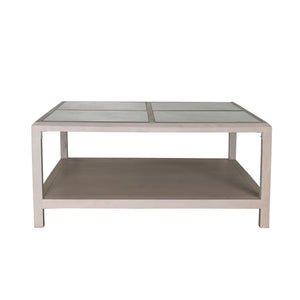 Homeroots 40" Clear And White Glass And Solid Wood Square Coffee Table With Shelf   565087