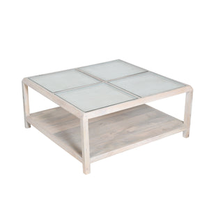 Homeroots 40" Clear And White Glass And Solid Wood Square Coffee Table With Shelf   565087