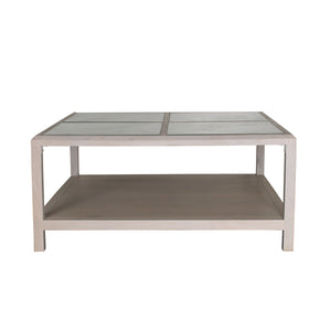 Homeroots 40" Clear And White Glass And Solid Wood Square Coffee Table With Shelf   565087