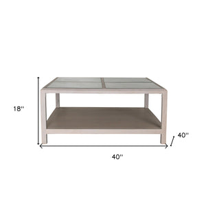 Homeroots 40" Clear And White Glass And Solid Wood Square Coffee Table With Shelf   565087