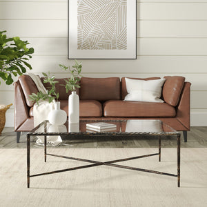 Homeroots 28" Clear And Brown Glass And Aluminum Coffee Table   565088