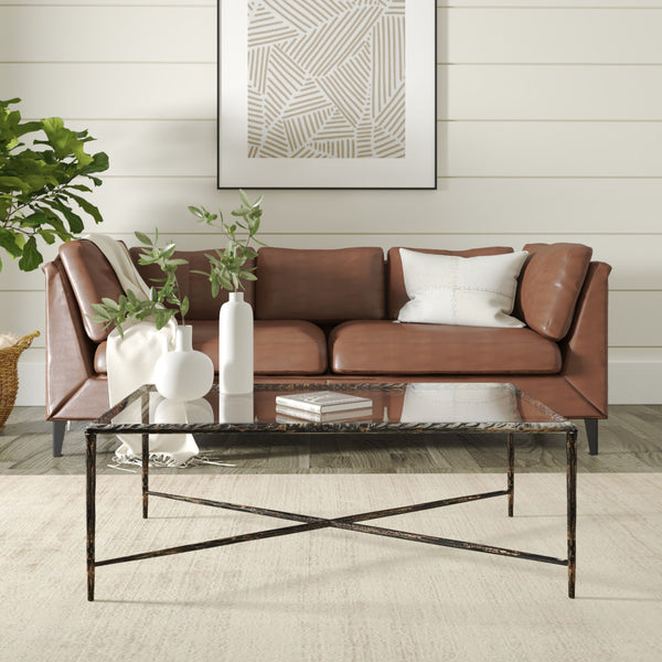 Homeroots 28" Clear And Brown Glass And Aluminum Coffee Table   565088