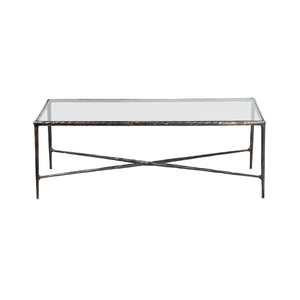 Homeroots 28" Clear And Brown Glass And Aluminum Coffee Table   565088