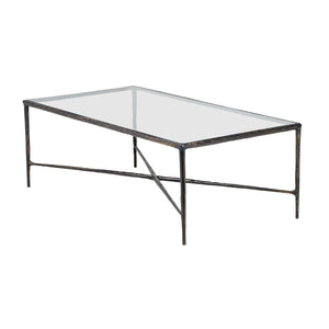 Homeroots 28" Clear And Brown Glass And Aluminum Coffee Table   565088