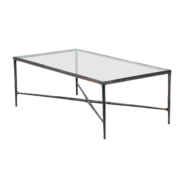 Homeroots 28" Clear And Brown Glass And Aluminum Coffee Table   565088