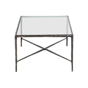 Homeroots 28" Clear And Brown Glass And Aluminum Coffee Table   565088