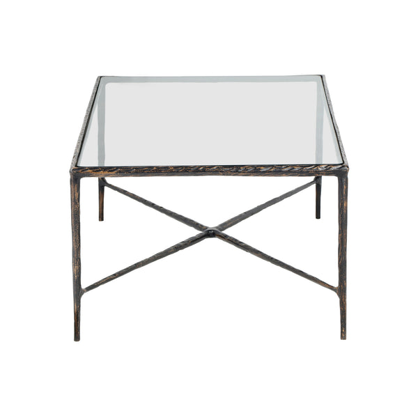 Homeroots 28" Clear And Brown Glass And Aluminum Coffee Table   565088