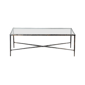 Homeroots 28" Clear And Brown Glass And Aluminum Coffee Table   565088