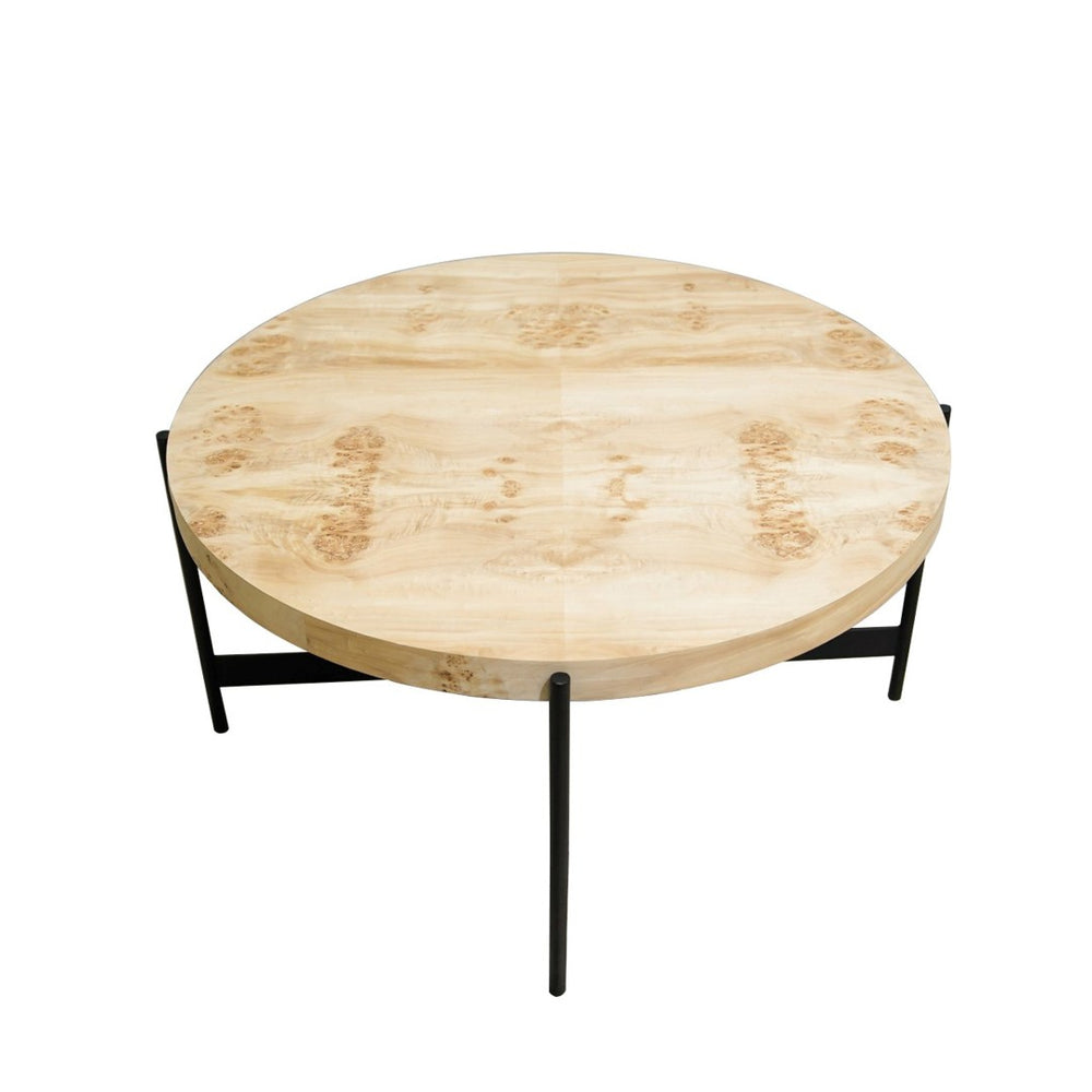 HomeRoots 36" Rustic Black Iron and Natural Wood Round Coffee Table - Unique Handcrafted Design for Modern Spaces 565089