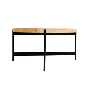 Homeroots 36" Natural And Black Wood And Iron Round Coffee Table   565089