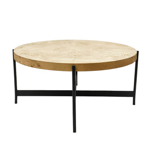 Homeroots 36" Natural And Black Wood And Iron Round Coffee Table   565089