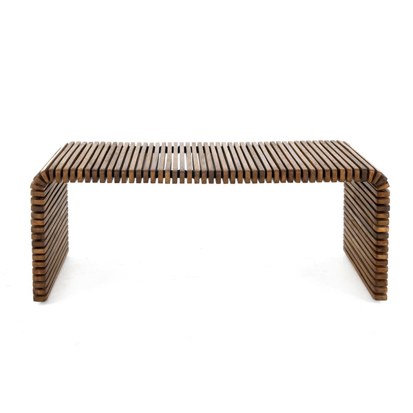 Homeroots 26" Brown Solid Wood Stripes Coffee Table   565091