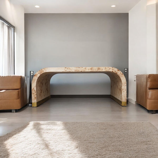 Homeroots 24" Natural And Brass Wood And Brass Oval Coffee Table   565092