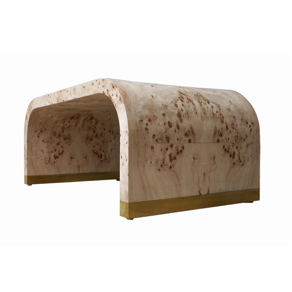 Homeroots 24" Natural And Brass Wood And Brass Oval Coffee Table   565092