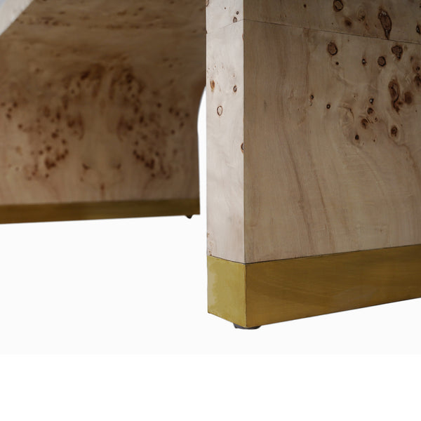 Homeroots 24" Natural And Brass Wood And Brass Oval Coffee Table   565092