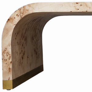 Homeroots 24" Natural And Brass Wood And Brass Oval Coffee Table   565092