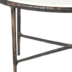 Homeroots 36" White And Brown Genuine Marble And Aluminum Round Coffee Table   565093