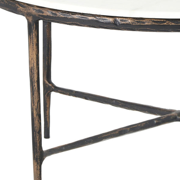 Homeroots 36" White And Brown Genuine Marble And Aluminum Round Coffee Table   565093