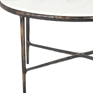 Homeroots 36" White And Brown Genuine Marble And Aluminum Round Coffee Table   565093