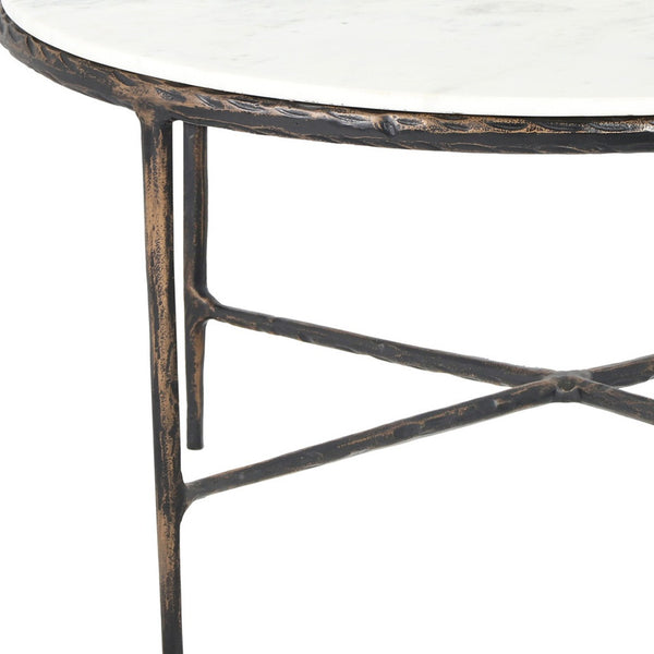 Homeroots 36" White And Brown Genuine Marble And Aluminum Round Coffee Table   565093