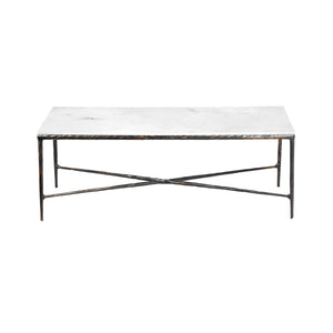 Homeroots 28" White And Brown Genuine Marble And Aluminum Metal Coffee Table   565094
