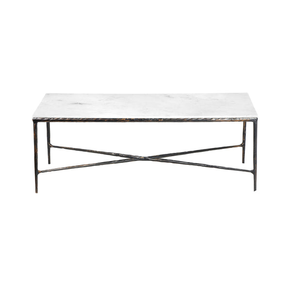 Homeroots 28" White And Brown Genuine Marble And Aluminum Metal Coffee Table   565094