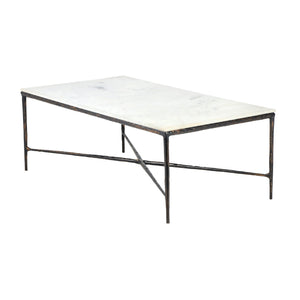 Homeroots 28" White And Brown Genuine Marble And Aluminum Metal Coffee Table   565094
