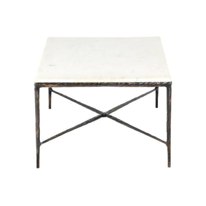 Homeroots 28" White And Brown Genuine Marble And Aluminum Metal Coffee Table   565094