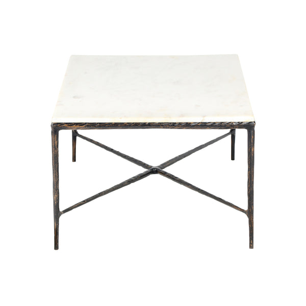 Homeroots 28" White And Brown Genuine Marble And Aluminum Metal Coffee Table   565094