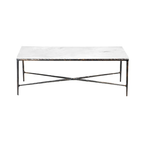 Homeroots 28" White And Brown Genuine Marble And Aluminum Metal Coffee Table   565094