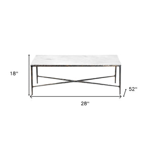 Homeroots 28" White And Brown Genuine Marble And Aluminum Metal Coffee Table   565094