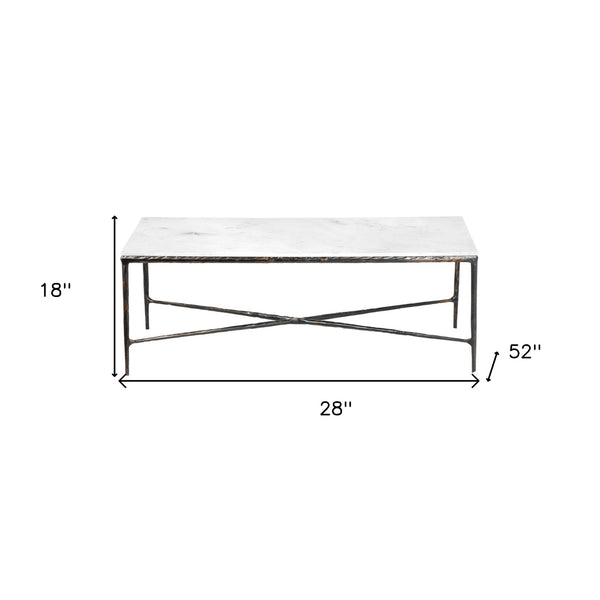 Homeroots 28" White And Brown Genuine Marble And Aluminum Metal Coffee Table   565094