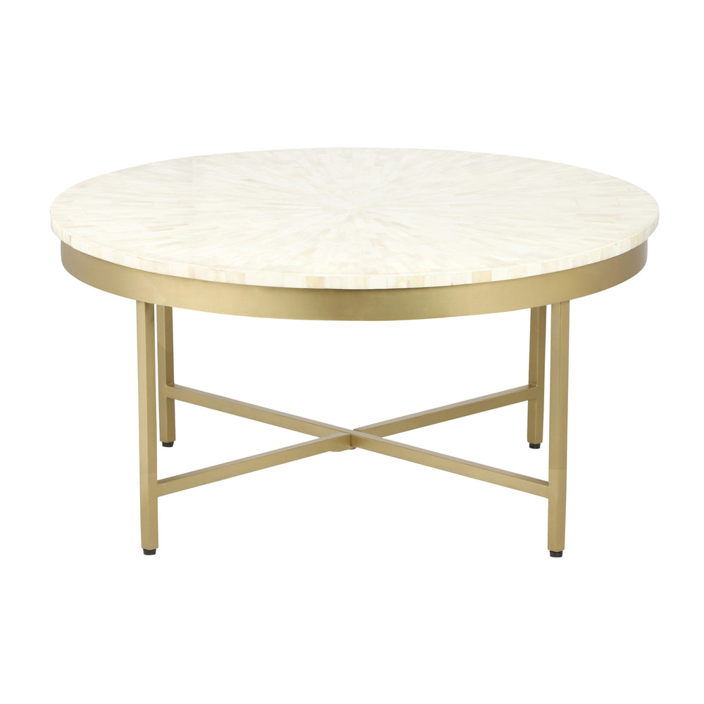 Homeroots 18" Ivory And Gold Wood And Steel Round Coffee Table   565095