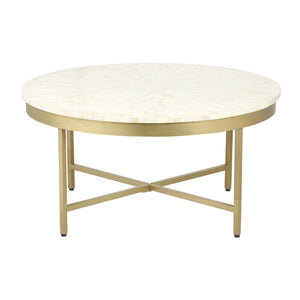 Homeroots 18" Ivory And Gold Wood And Steel Round Coffee Table   565095