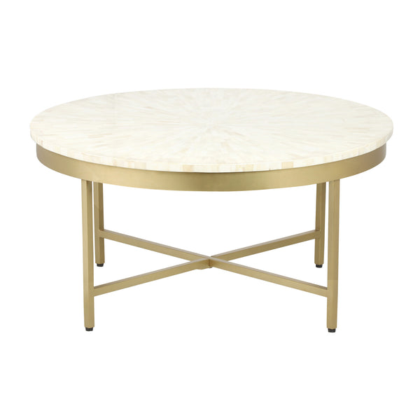 Homeroots 18" Ivory And Gold Wood And Steel Round Coffee Table   565095