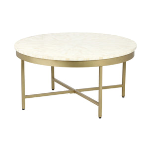 Homeroots 18" Ivory And Gold Wood And Steel Round Coffee Table   565095