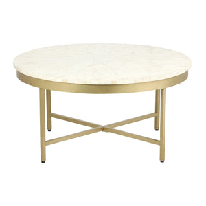 Homeroots 18" Ivory And Gold Wood And Steel Round Coffee Table   565095