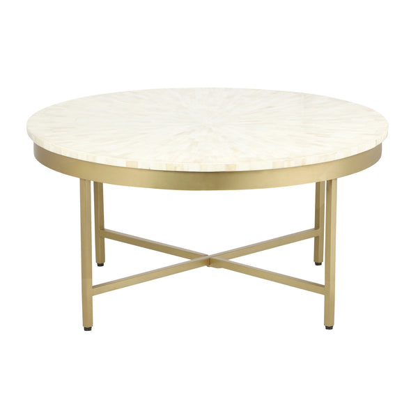 Homeroots 18" Ivory And Gold Wood And Steel Round Coffee Table   565095