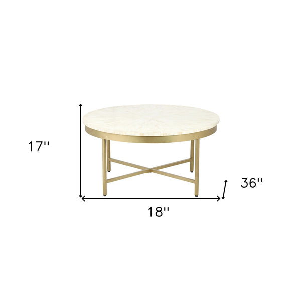Homeroots 18" Ivory And Gold Wood And Steel Round Coffee Table   565095