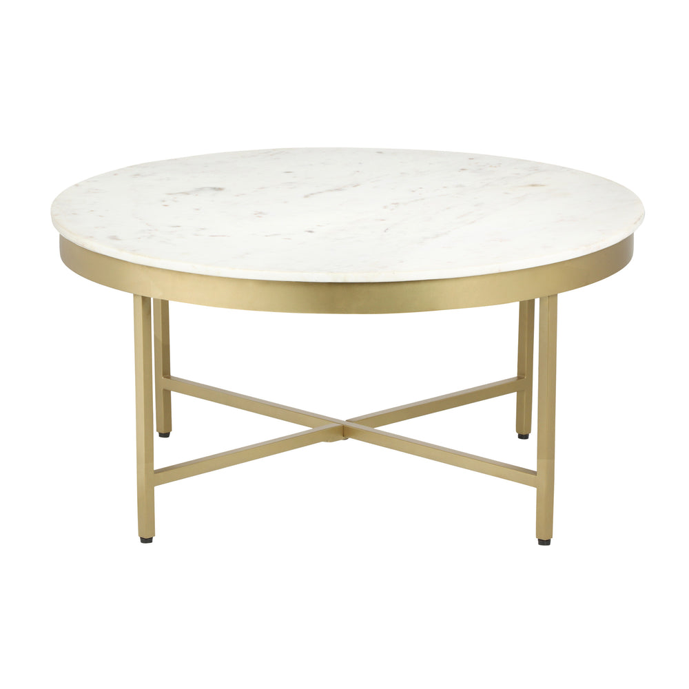 Homeroots 36" White And Gold Genuine Marble And Steel Round Coffee Table   565096