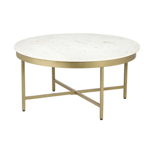 Homeroots 36" White And Gold Genuine Marble And Steel Round Coffee Table   565096