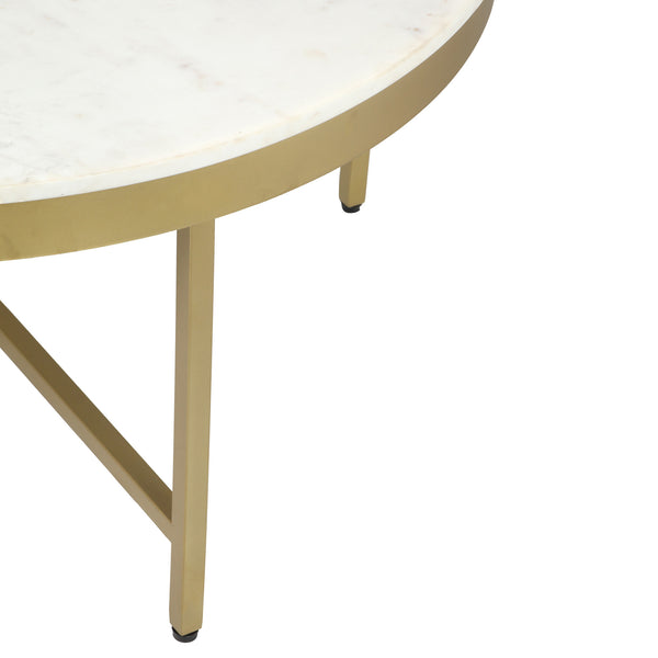 Homeroots 36" White And Gold Genuine Marble And Steel Round Coffee Table   565096