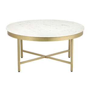 Homeroots 36" White And Gold Genuine Marble And Steel Round Coffee Table   565096