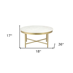 Homeroots 36" White And Gold Genuine Marble And Steel Round Coffee Table   565096