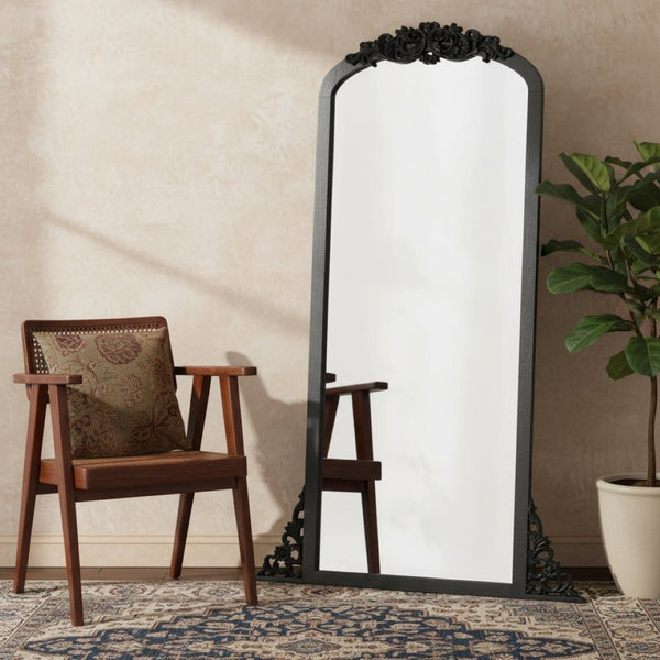 HomeRoots 67" Black Solid Wood Framed Full-Length Mirror - Modern Design, Space-Saving, Stylish & Ready to Hang 565097
