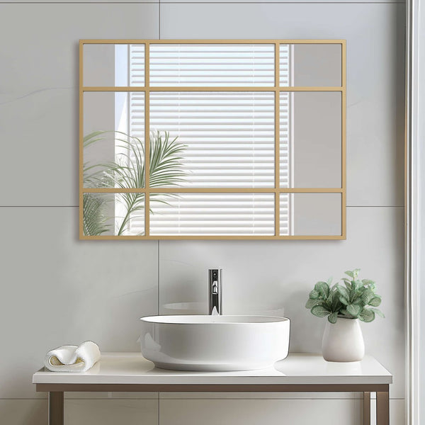 HomeRoots 39" Gold Metal Framed Accent Mirror - Modern Elegance for Entryways, Bedrooms & Bathrooms Decor 565099
