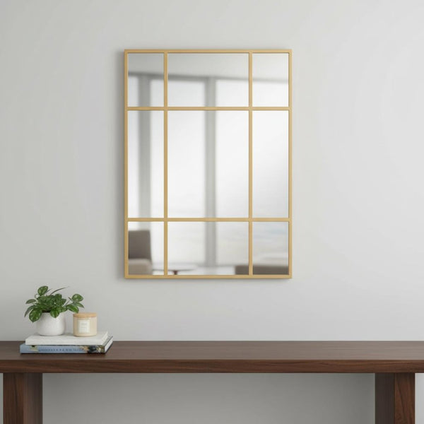 HomeRoots 39" Gold Metal Framed Accent Mirror - Modern Elegance for Entryways, Bedrooms & Bathrooms Decor 565099